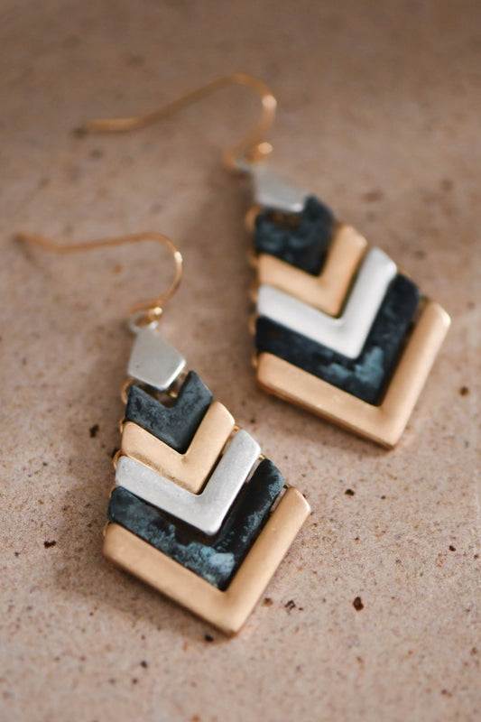 Black Chevron Metal Earrings