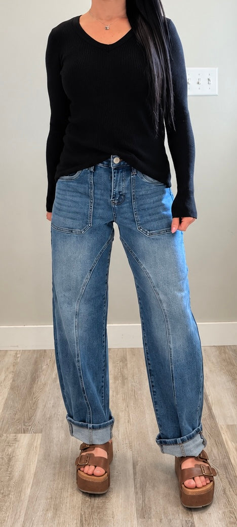 V Neck Long Sleeve Sweater Tops