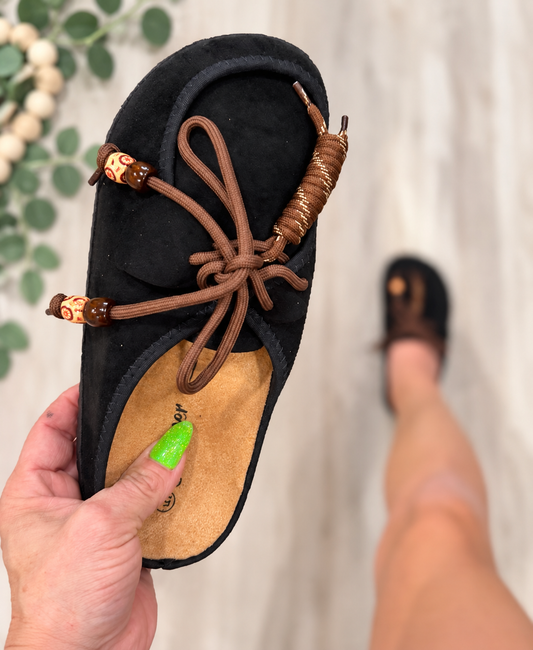 Black Suede Slip On Mule