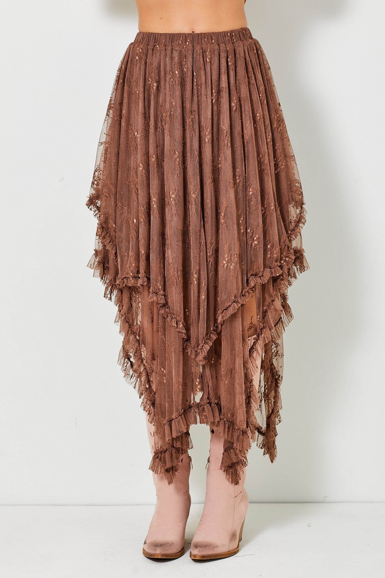 Tiered Lace Midi Skirt
