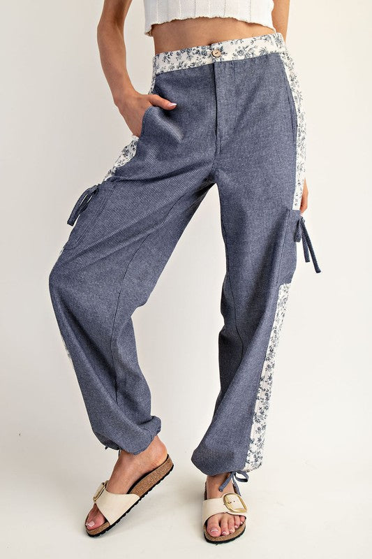 Pinstripe Floral Contrast Pants