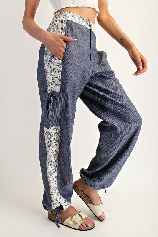 Pinstripe Floral Contrast Pants