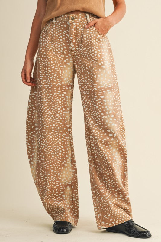 Deer Print Barrel Denim Pants