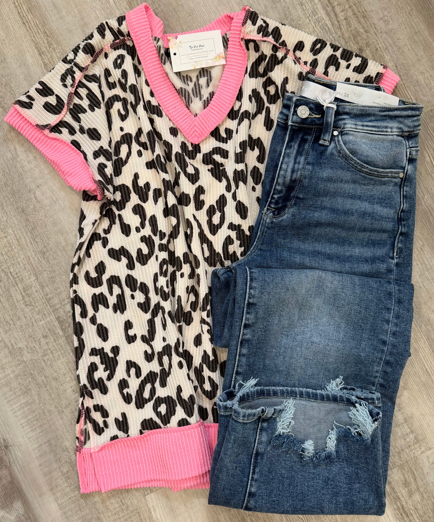Leopard Contrast Ribbed Top