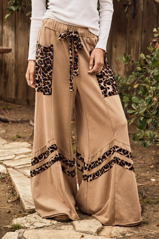 Acid Washed Wide Leg Leopard Pants