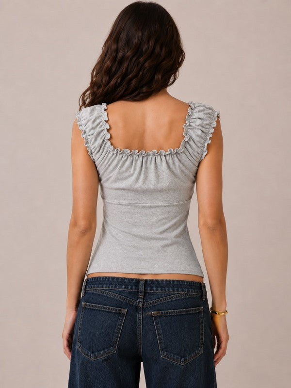 Button Frill Sleeveless Top