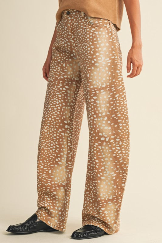 Deer Print Barrel Denim Pants