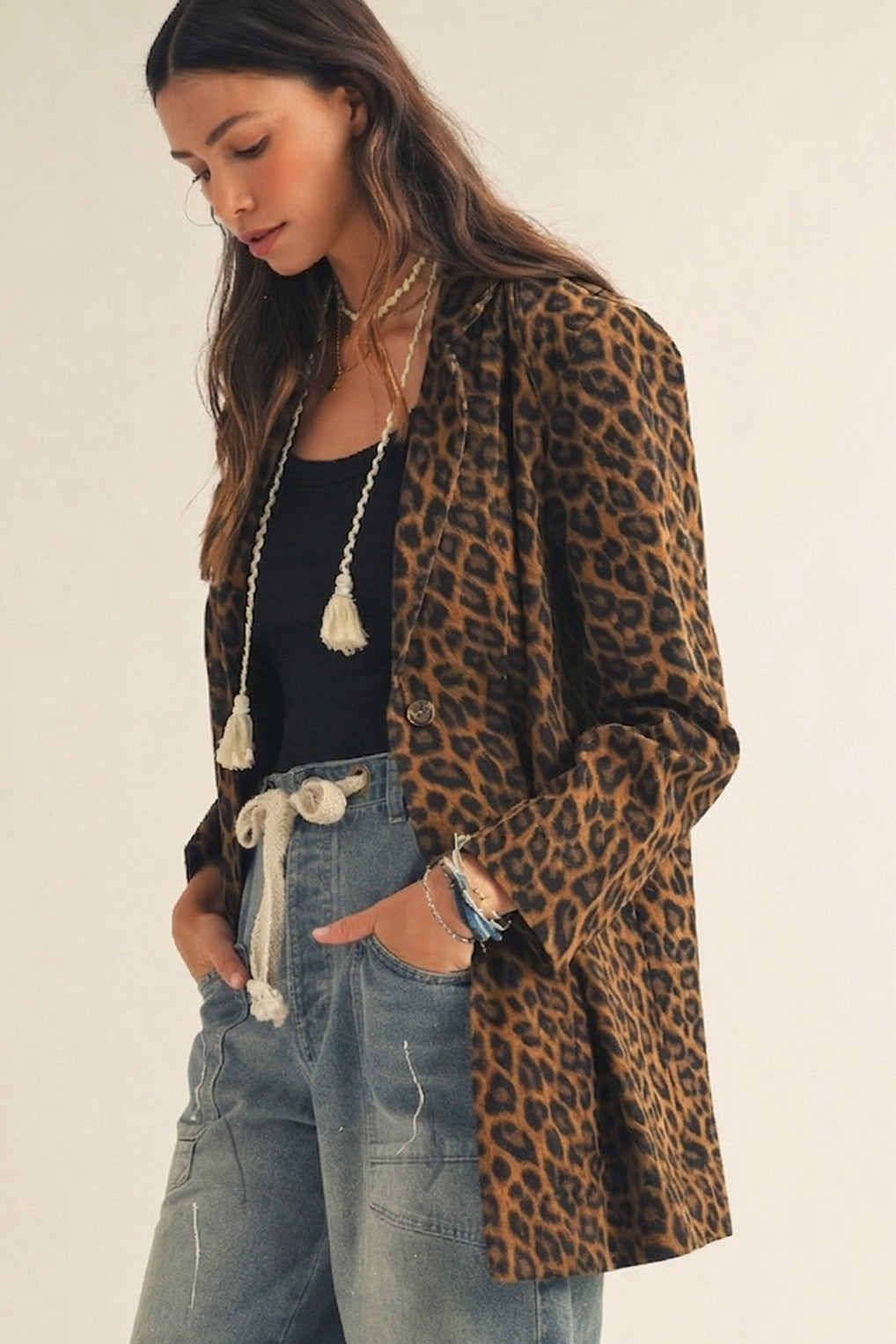 Leopard Button Blazer