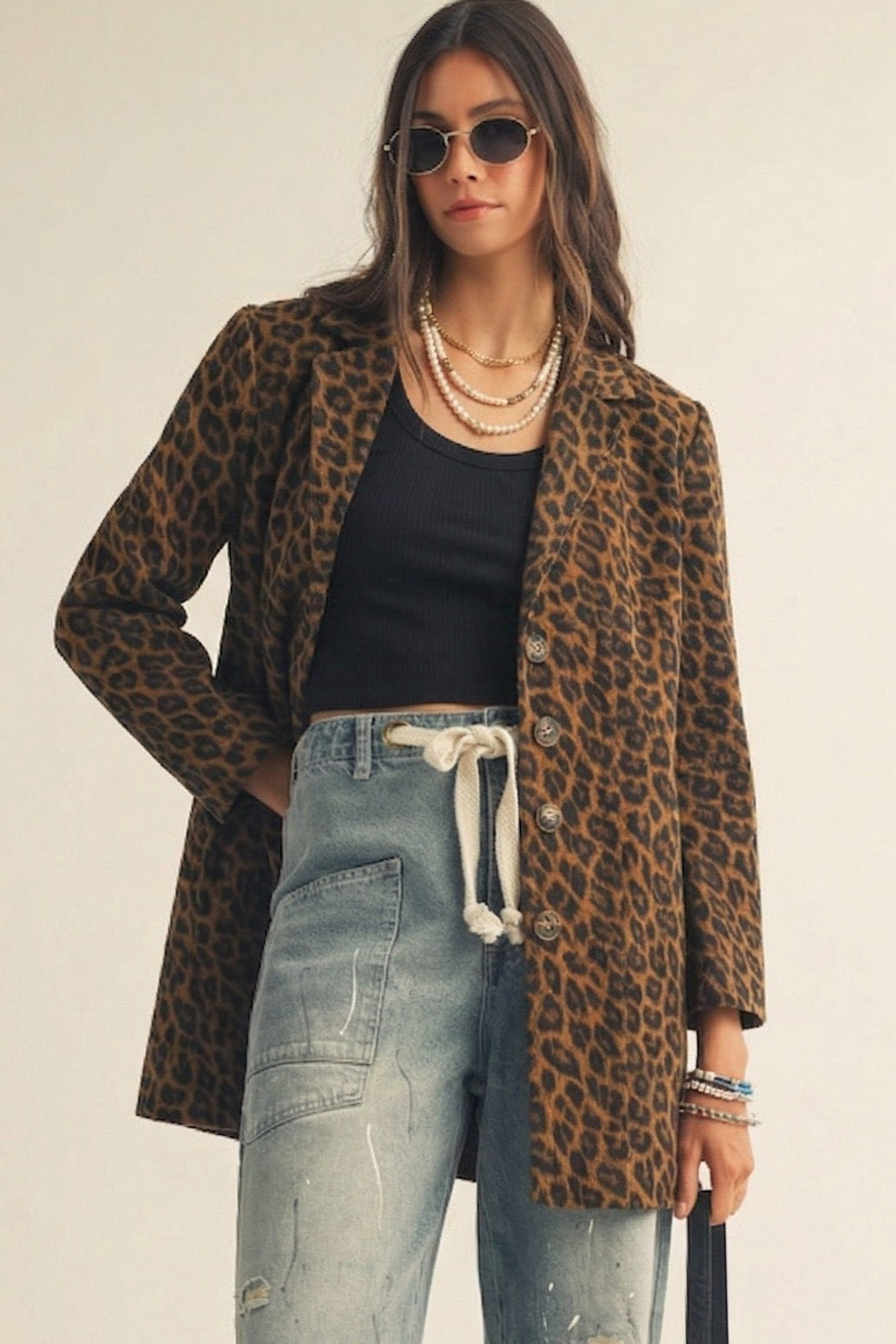 Leopard Button Blazer