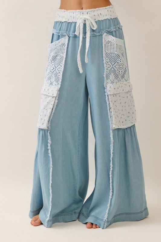 Lace patch Wide Pants