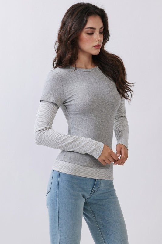 Layered Striped Sleeve Top