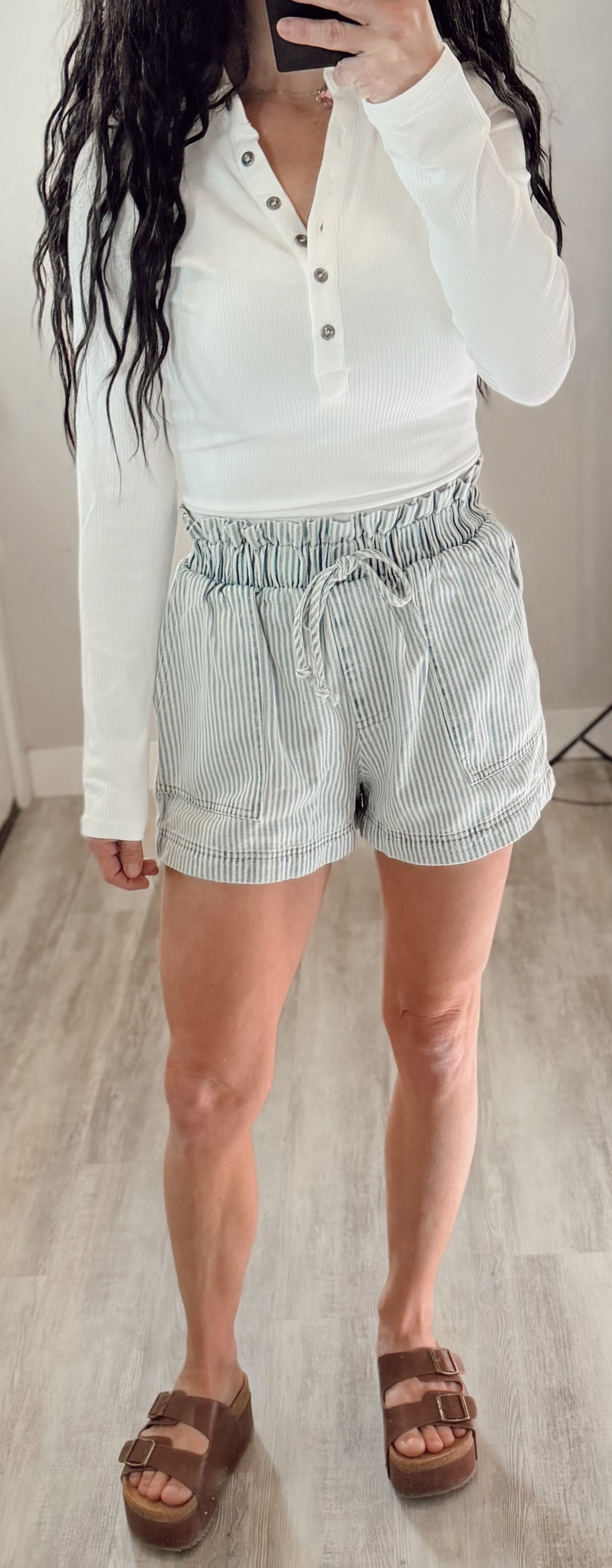 Striped Denim Shorts