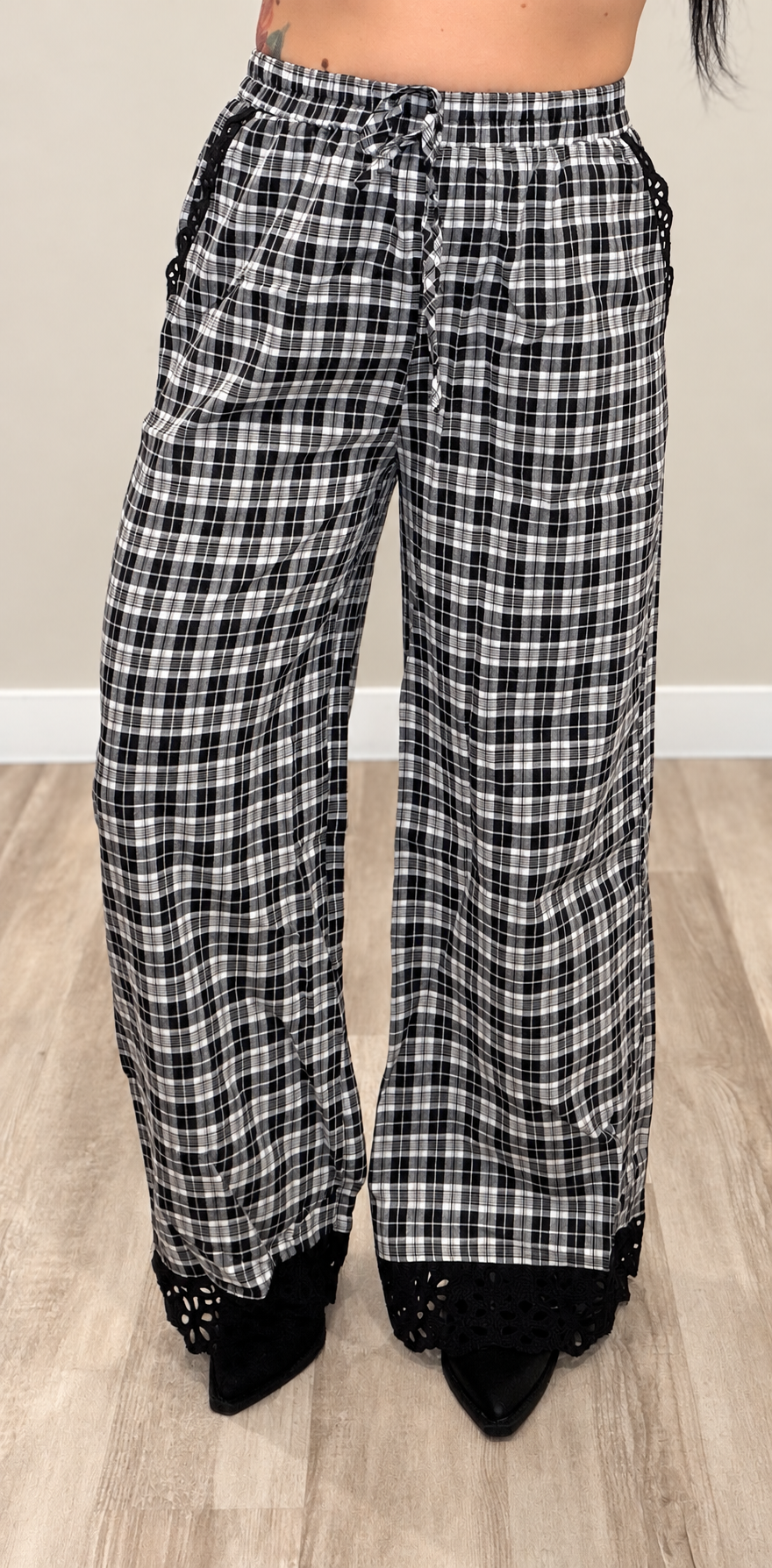 Plaid Lace Hem Pants