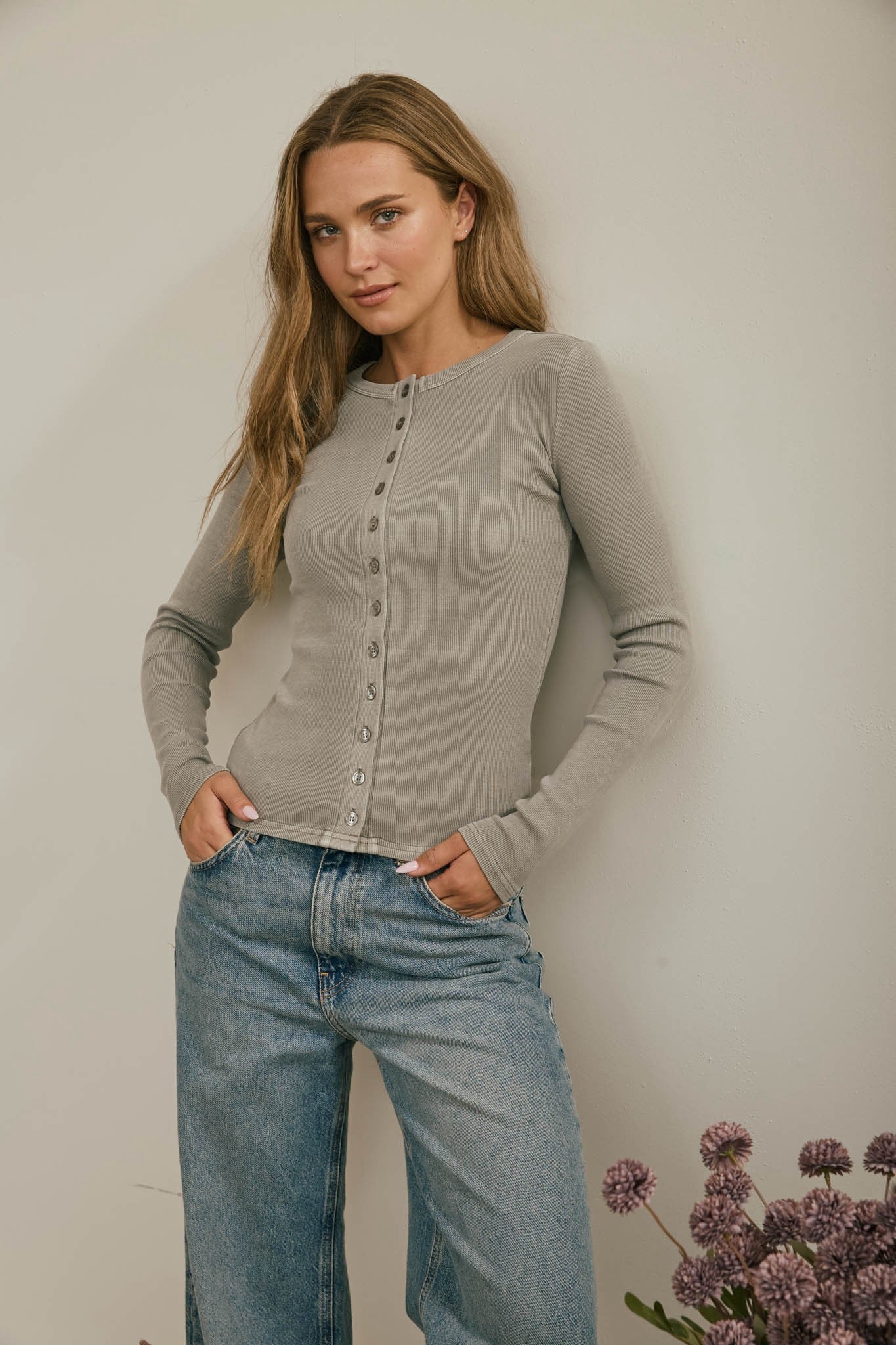 Full Button Ribbed Long Sleeve