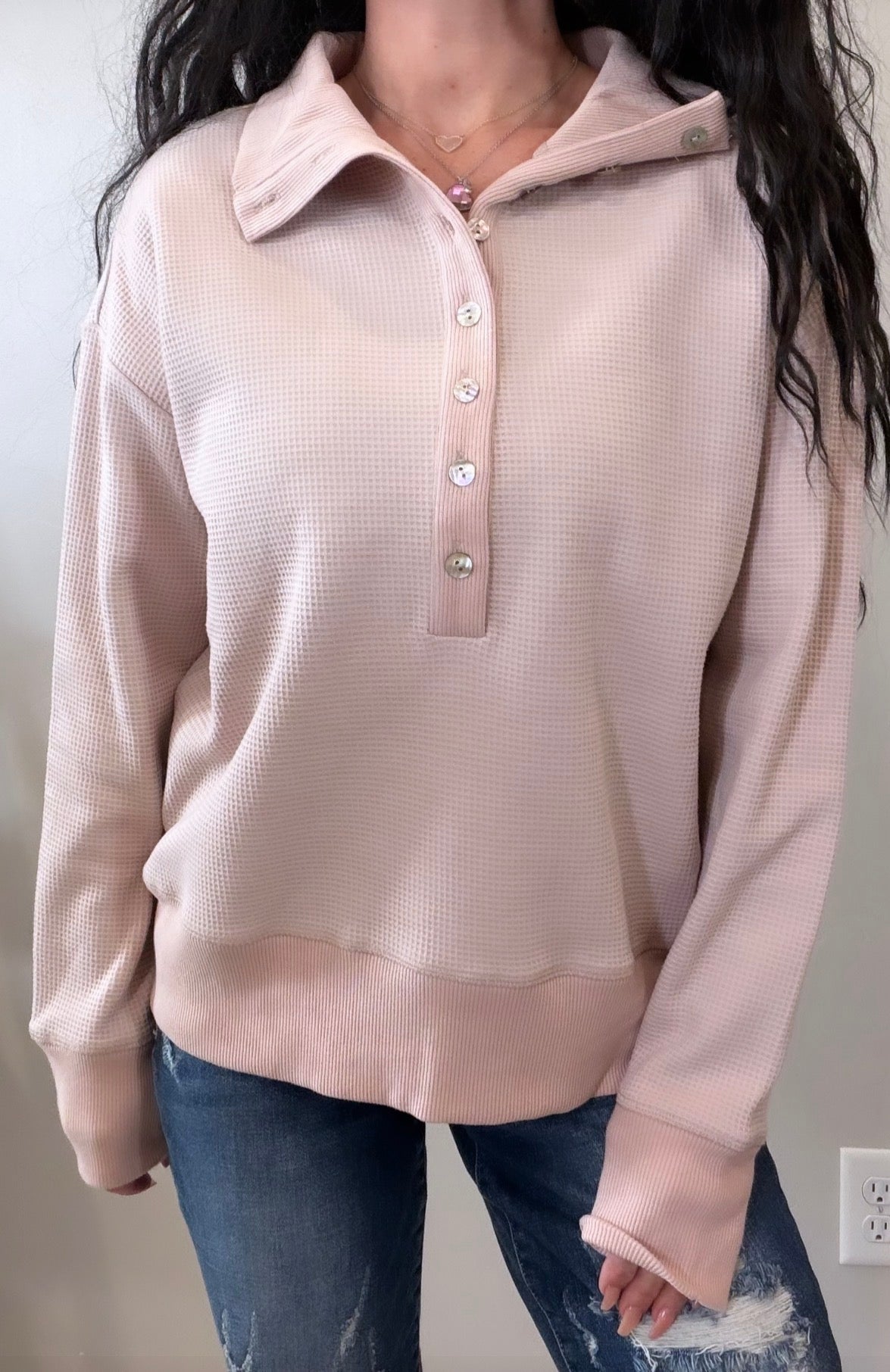 Waffle Knit Half Button Pullover