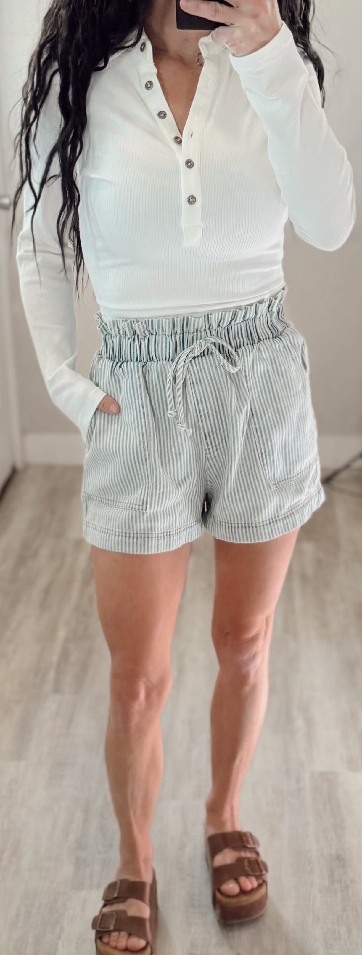 Striped Denim Shorts