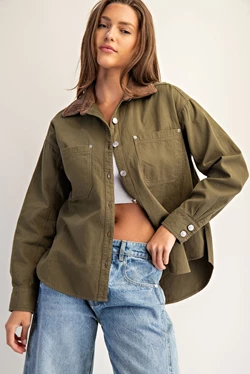 Olive Collared Button Jacket