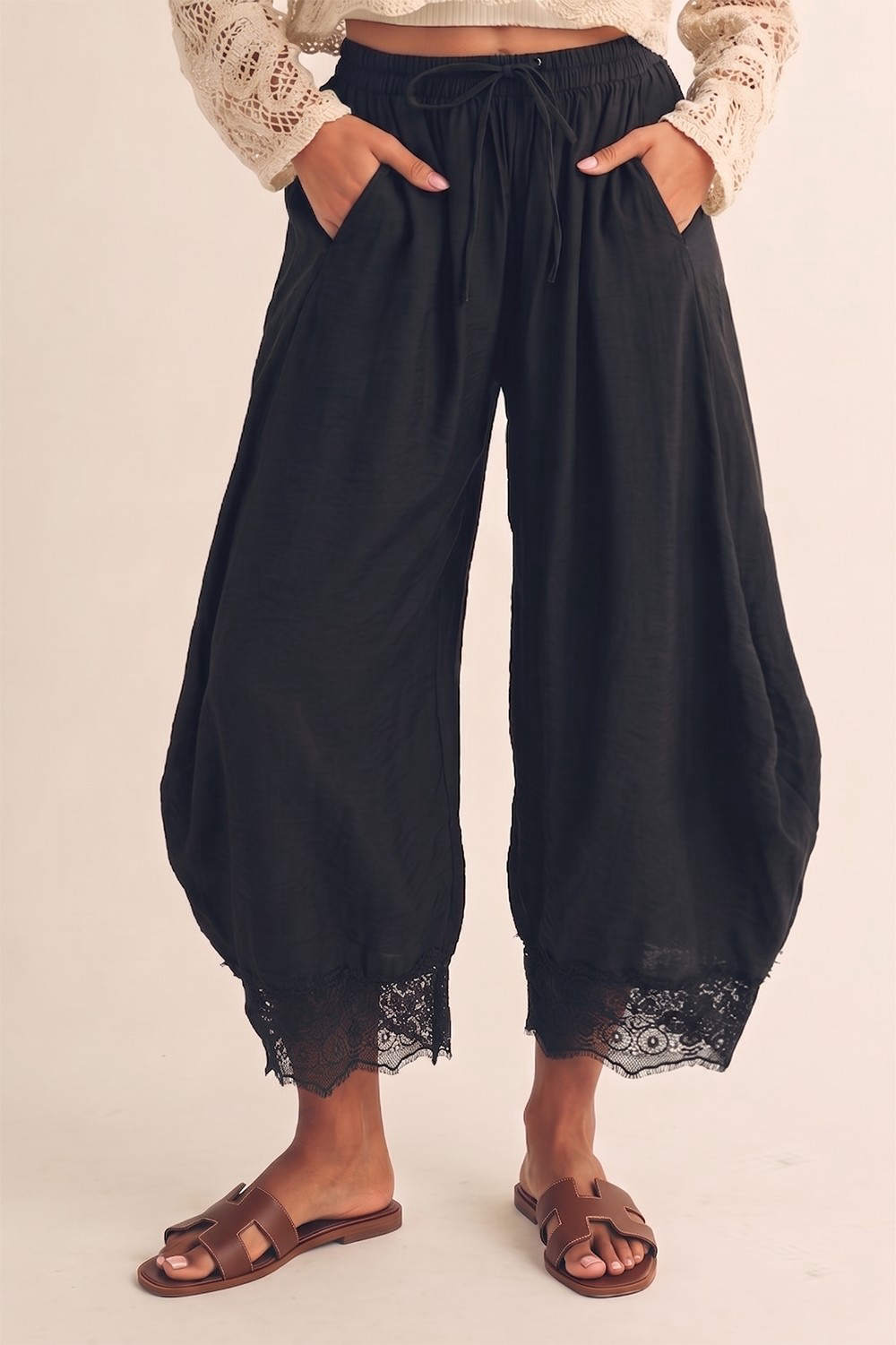 Lace Hem Barrel Pants