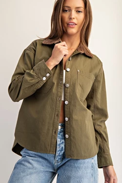 Olive Collared Button Jacket
