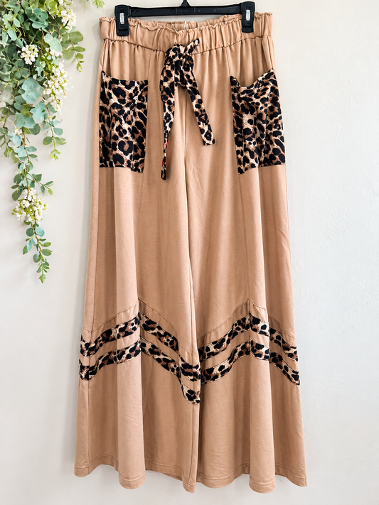 Acid Washed Wide Leg Leopard Pants