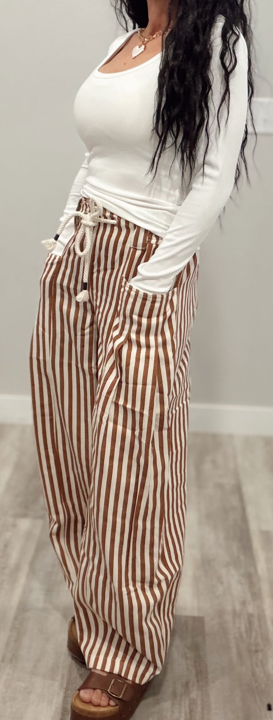 Modern Striped Barrel Leg Pants