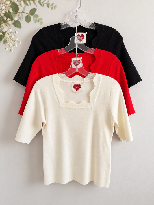Scallop Half Sleeve Sweater Top