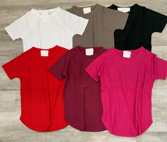 Waffle Round Hem T-shirts