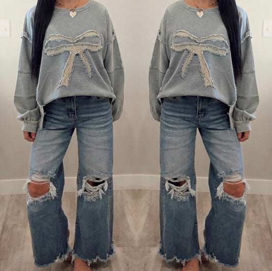 Denim Bow Pullover