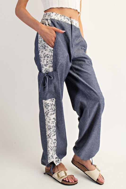 Pinstripe Floral Contrast Pants