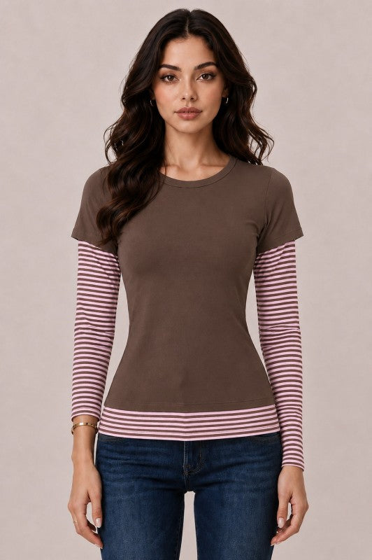 Layered Striped Sleeve Top