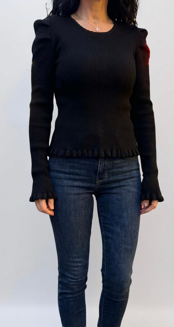 Ribbed Pleated Sweater Top