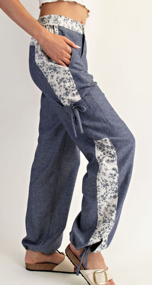Pinstripe Floral Contrast Pants