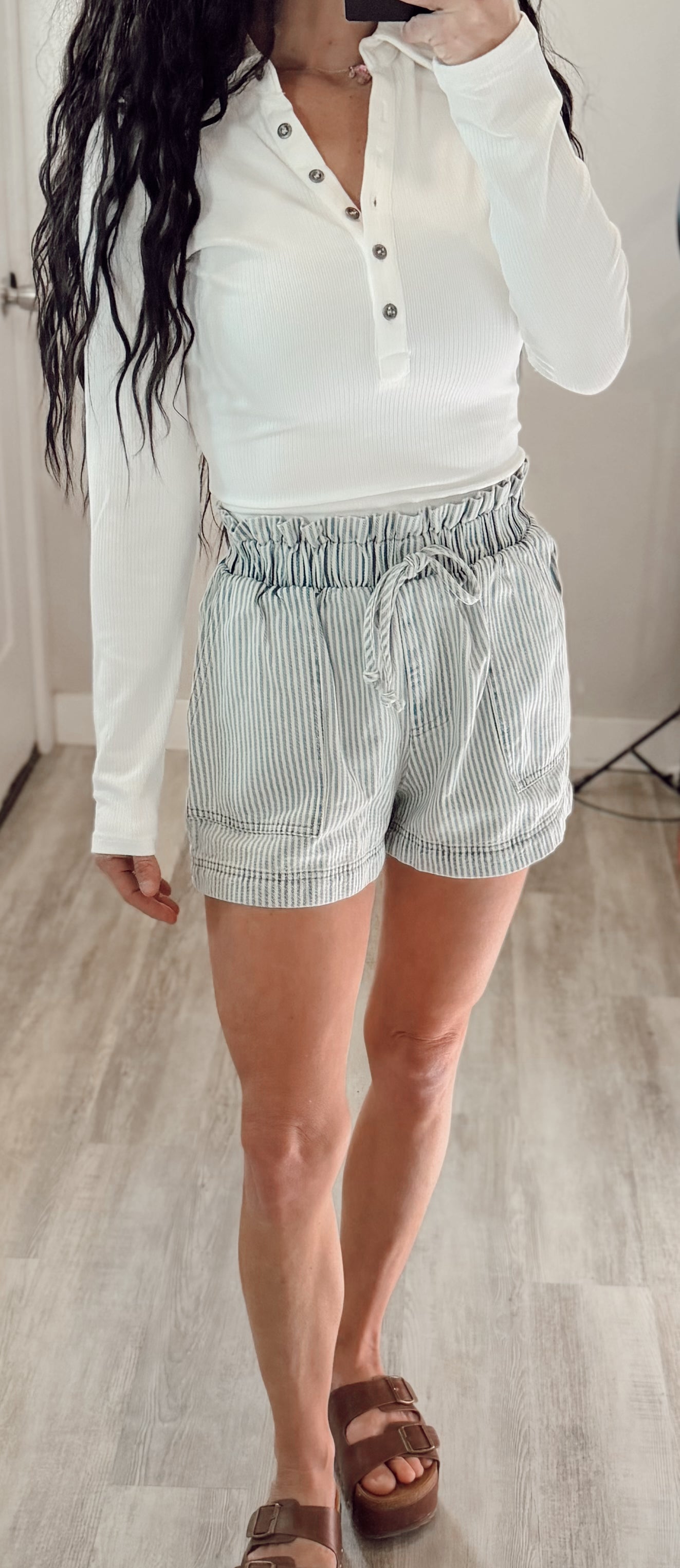 Striped Denim Shorts