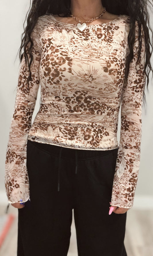 Floral Leopard Mesh Top