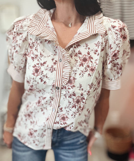 Entro Floral Ruffle Blouse