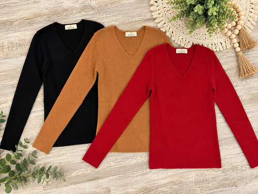 V Neck Long Sleeve Sweater Tops