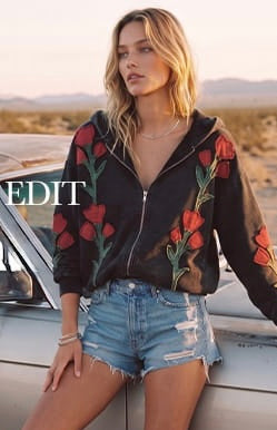 Embroidered Floral Zip Up Hoodie ￼