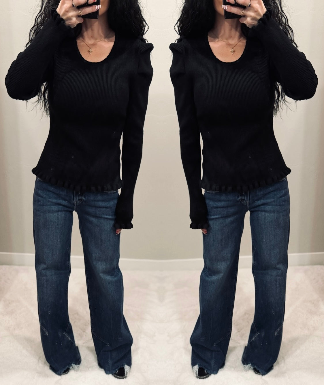 Ribbed Pleated Sweater Top