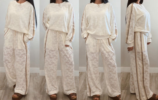 Flower Lace Stripe Contrast pullover