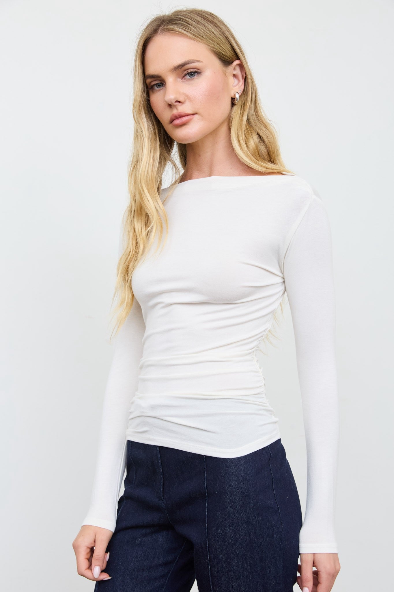 Long Sleeve Boat Neck Tops