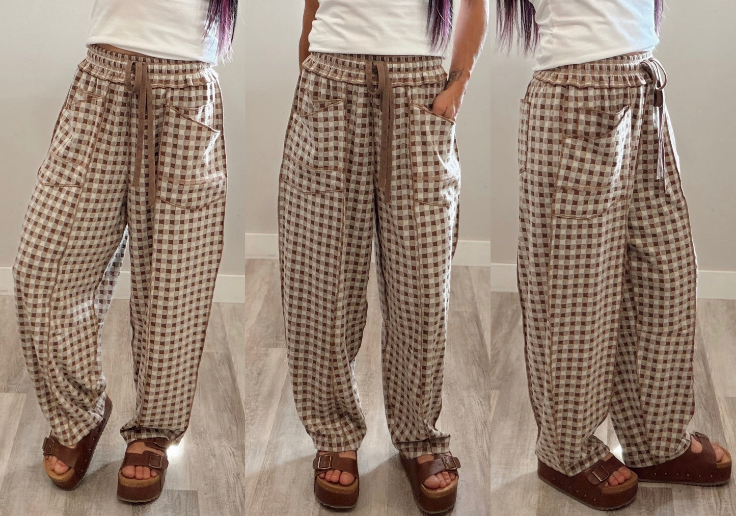 Soft Brushed Knit Barrel Check Pants
