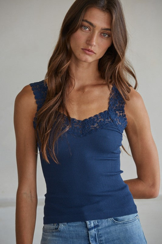 Lace Ribbed Seamless Tank