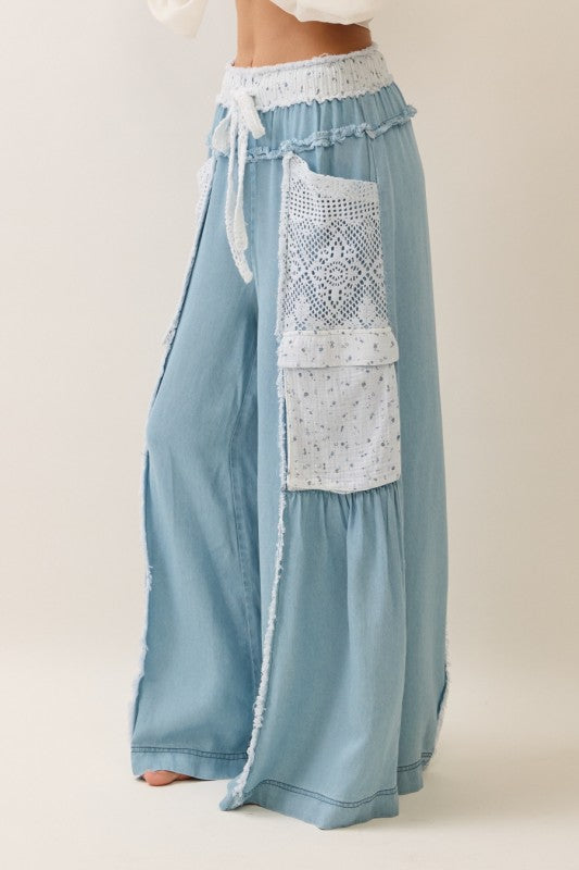 Lace patch Wide Pants