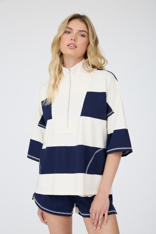 Navy Stripe Collar Set