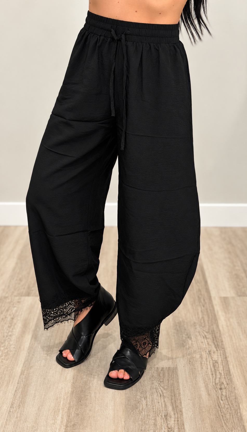 Lace Hem Barrel Pants