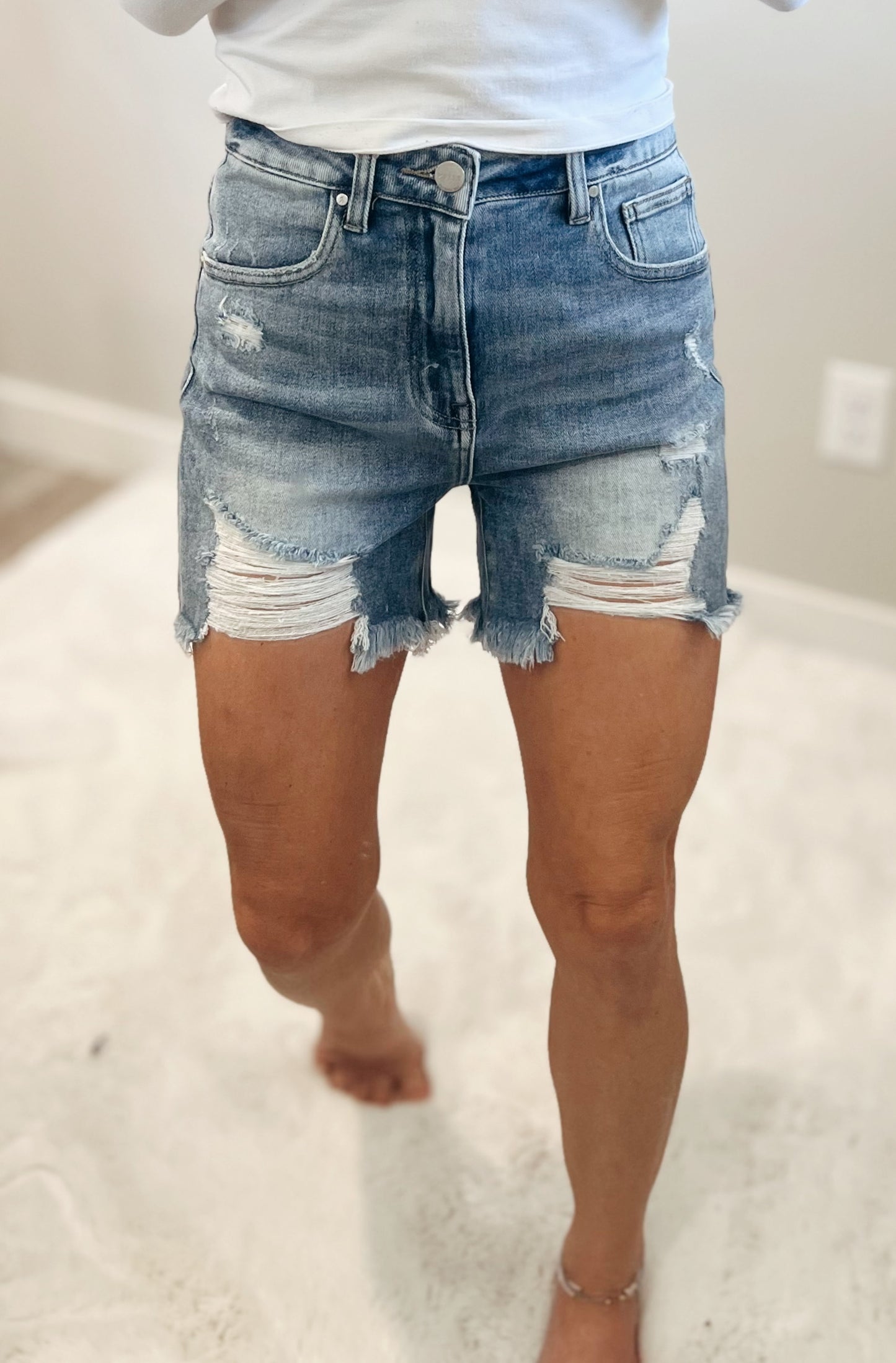Risen Distressed Light Wash Shorts