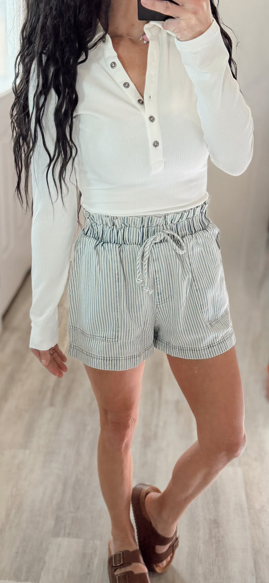 Striped Denim Shorts