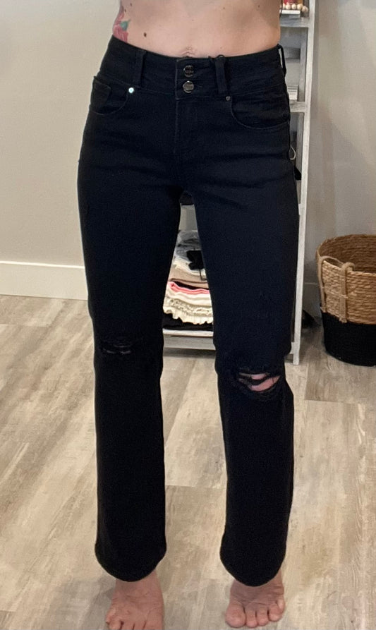 Risen Black Double Button Ankle Jeans
