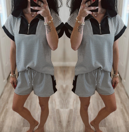 Black Checker Half Zip Set