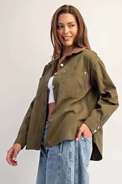 Olive Collared Button Jacket